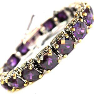 Checkerboard Cut Dark Amethyst Two Tone Throne Room Chunky Tennis CZ Bracelet